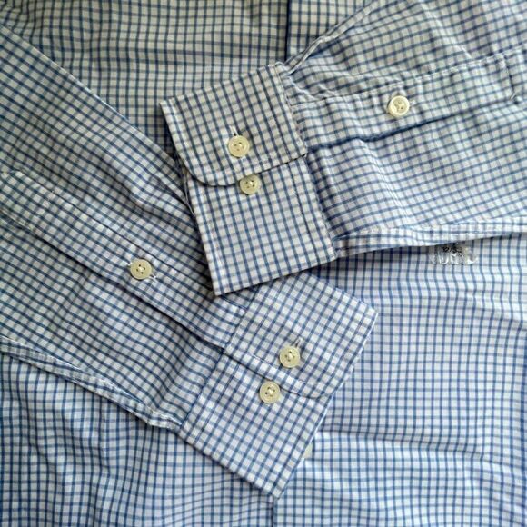 Club Room Mens Button Up Shirt Size S Blue Check Regular Fit Dress Shirt 14.5" - Picture 3 of 10